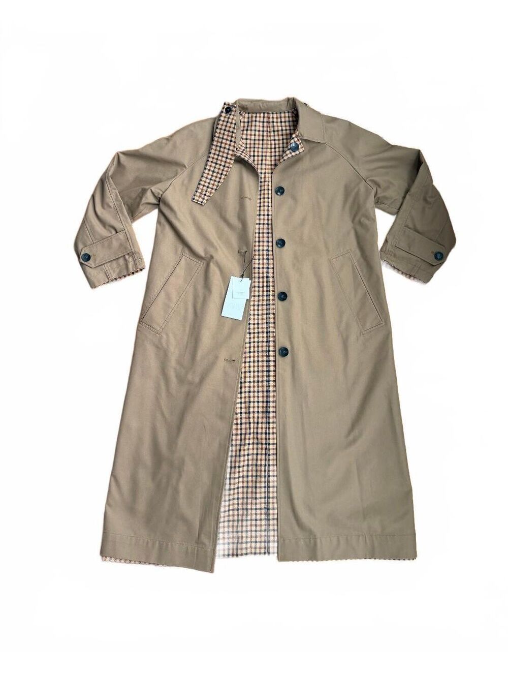 zara reversible tan check trench coat 3811/042/751